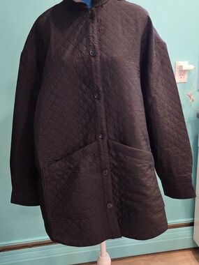 Express Quilted Black Button-Front Puffer Coat